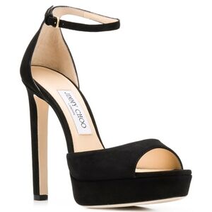 Jimmy Choo Black Suede Platform Ankle Strap Sandals